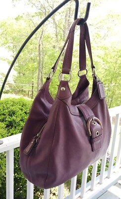 バッグ Vintge Coach Hobo Hand Bag Purple Brown Coach Purple Signature Chain Hobo Shoulder Bag, Excellent
