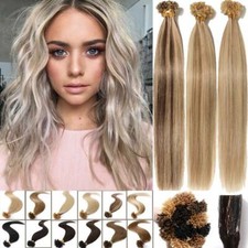 100 Fusion Remy Human Hair Extensions Pre Bonded Nail U Tip Keratin CURL DIY //