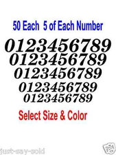 0-9 Numbers 50 ea Italic Fancy Vinyl Sticker Decals Helmet FN2 - Color & Size