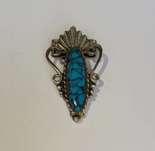 Native American Turquoise Blue Howlite Silver Scrollwork Accents Bolo Clasp