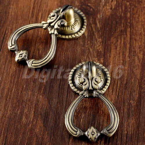 Hot 2 x European Antique Brass Drop Handles Vintage Cabinet Drawer Pull Knob - Picture 4 of 10