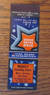 ST. CLOUD, MINNESOTA MATCHBOOK COVER: WEBER'S CLOTHING STORE EMPTY MATCHCOVER -B