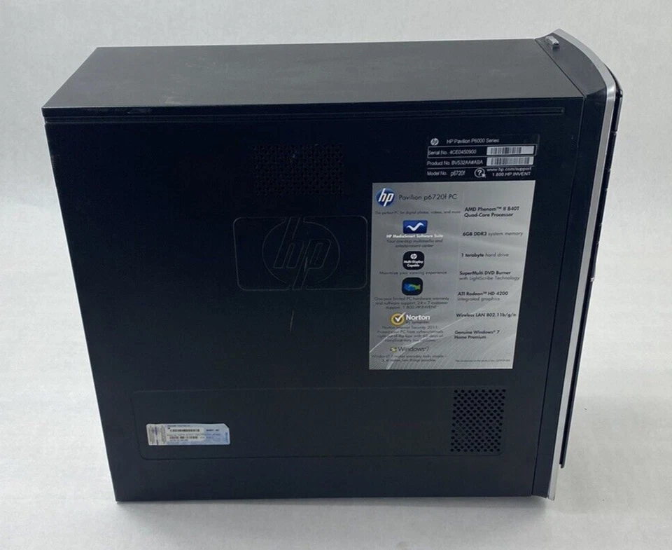 HP Pavilion P6720F MT Phenom II X4 890T 2,90 GHz 4 GB de RAM sin disco duro sin sistema operativo Foto 4 de 4