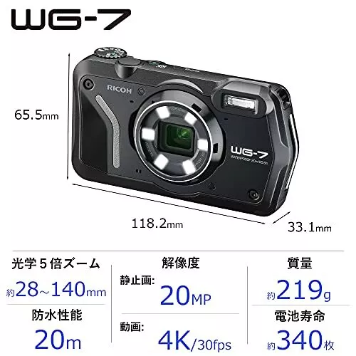 RICOH WG Black Digital Camera Tough Waterproof Dustproof 4K WEB