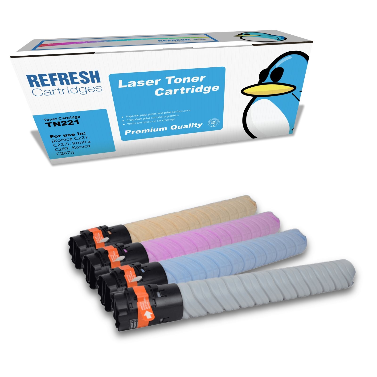 Refresh Cartridges Value Pack TN221K/C/M/Y Toner Compatible With Konica Minolta