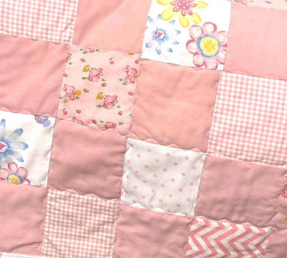 Edredón para bebé hecho a mano rosa retazos manta para cuna 40" x 40" niñas súper suave NUEVO Foto 4 de 4