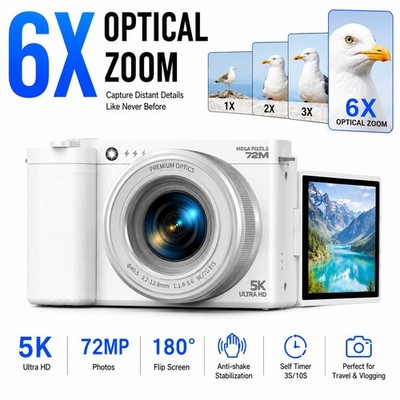 5K Digitalkamera 6-fachem optischen Zoom Anti-Shake Kompakte Kamera Fotokamera