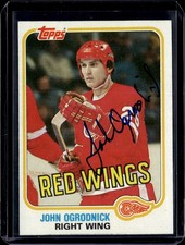 1981-82 TOPPS HOCKEY NHL AUTOGRAPH #95 JOHN OGRODNICK RED WINGS ON CARD AUTO NM+