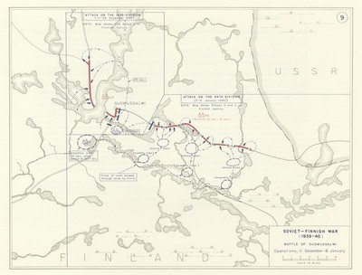 2. Weltkrieg. Sowjetisch-Finnischer Winterkrieg 1939-1940 Schlacht bei Suomussalmi 1959 Karte