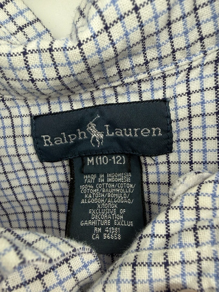 Camisa Ralph Lauren Abotonada Niños M 10 12 Azul Blanco Cuadros Carne Cuadros Pony RL Foto 3 de 4