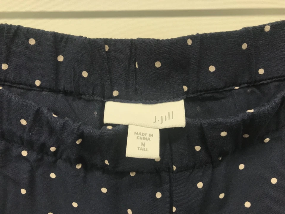 Pantalones J. Jill Azul Marino Lunares Cintura Elástica Pierna Ancha Bolsillos Talla M Alto Foto 4 de 4