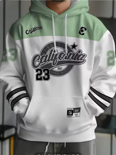 Men's California 23 Graphic Print Pullover Hoodie M Green White Drawstring