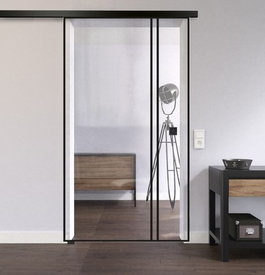 Glasschiebetür 900 x 2055 mm Loft Design Schiebetür Beschlag Black Industrial