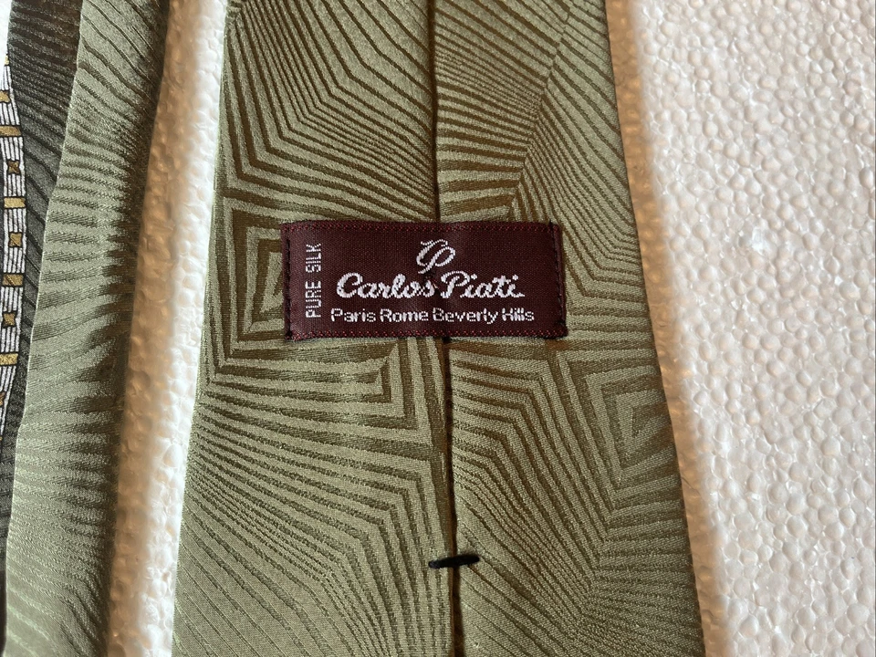 Corbata de vestir vintage para hombre verde y negra 4” de ancho de seda pura 61” de largo Foto 4 de 4