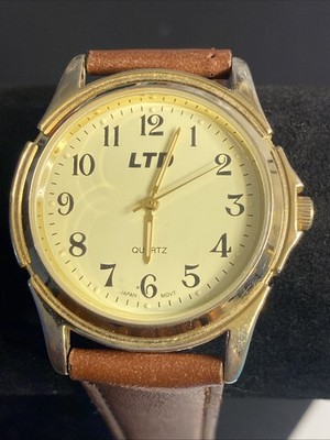 Men's LTD Cream Dial Round Gold Case Watch 23309BWX New Battery