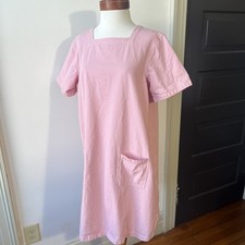 Denim & Co. 100% Cotton Shift Dress Women’s Large Pink Short Sleeve Zipper