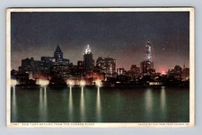 New York City, Scenic Skyline from Hudson River, Antique Vintage Postcard