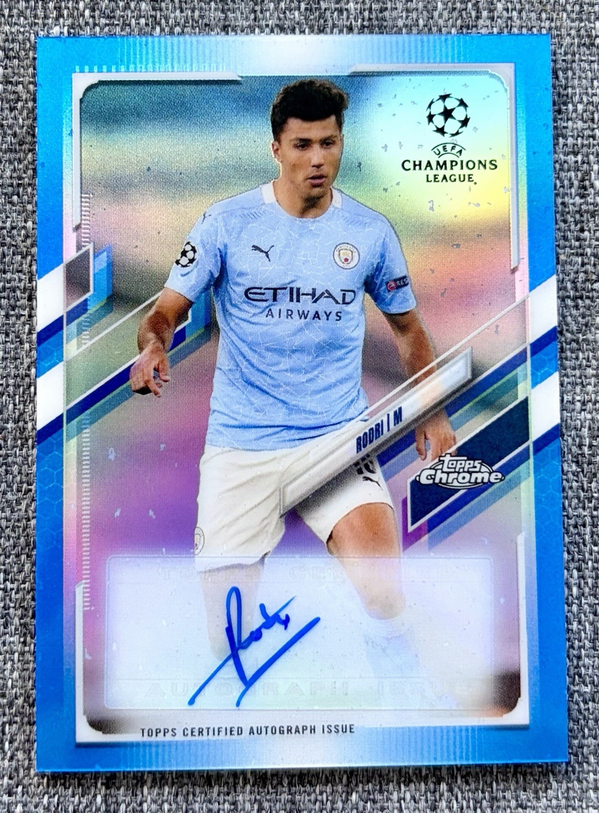 2020-21 Topps Chrome UEFA Rodri Auto Refractor Blue #/150 Man City, Spain view 1