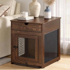 Dog Crate Furniture,Wooden Dog Crate End Table with Storage Drawer Cushion Tr...
