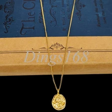 18K Yellow Gold Filled Hypoallergenic 15mm Meteorite Oval Pendant Chain Necklace