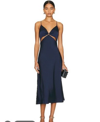 Jonathan Simkhai Standard Eliza Cut Out Slip Dress Navy Blue Solid size Small