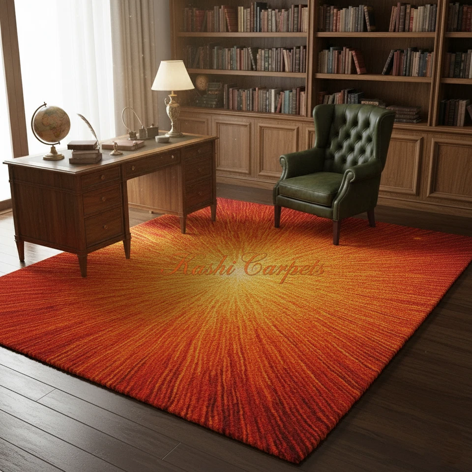 Modern Coastal Sun Rise Rust Hand-Tufted 100% Wool Soft Area Rug Carpets9x12' - Image 4 of 4