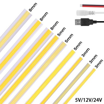 5V 12V 24V COB LED Strip Lights High Density Self Adhesive Tape Cabinet Lighting
