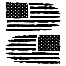 Pair Distressed American Flag Decals   Matte Black Vinyl Stickers   Custom Sizes