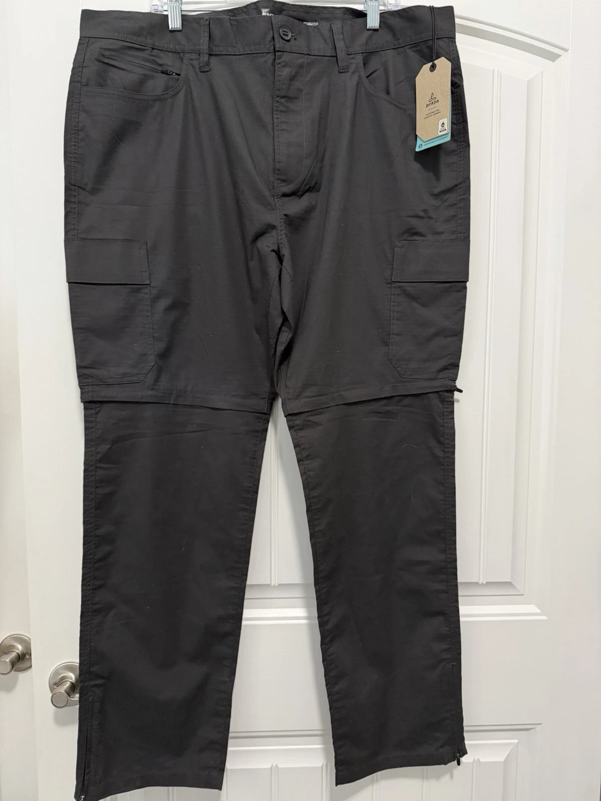 PRANA NWT Convertible Pants Mens 40x32 Double Peak Cargo Hiking Charcoal Relaxed
