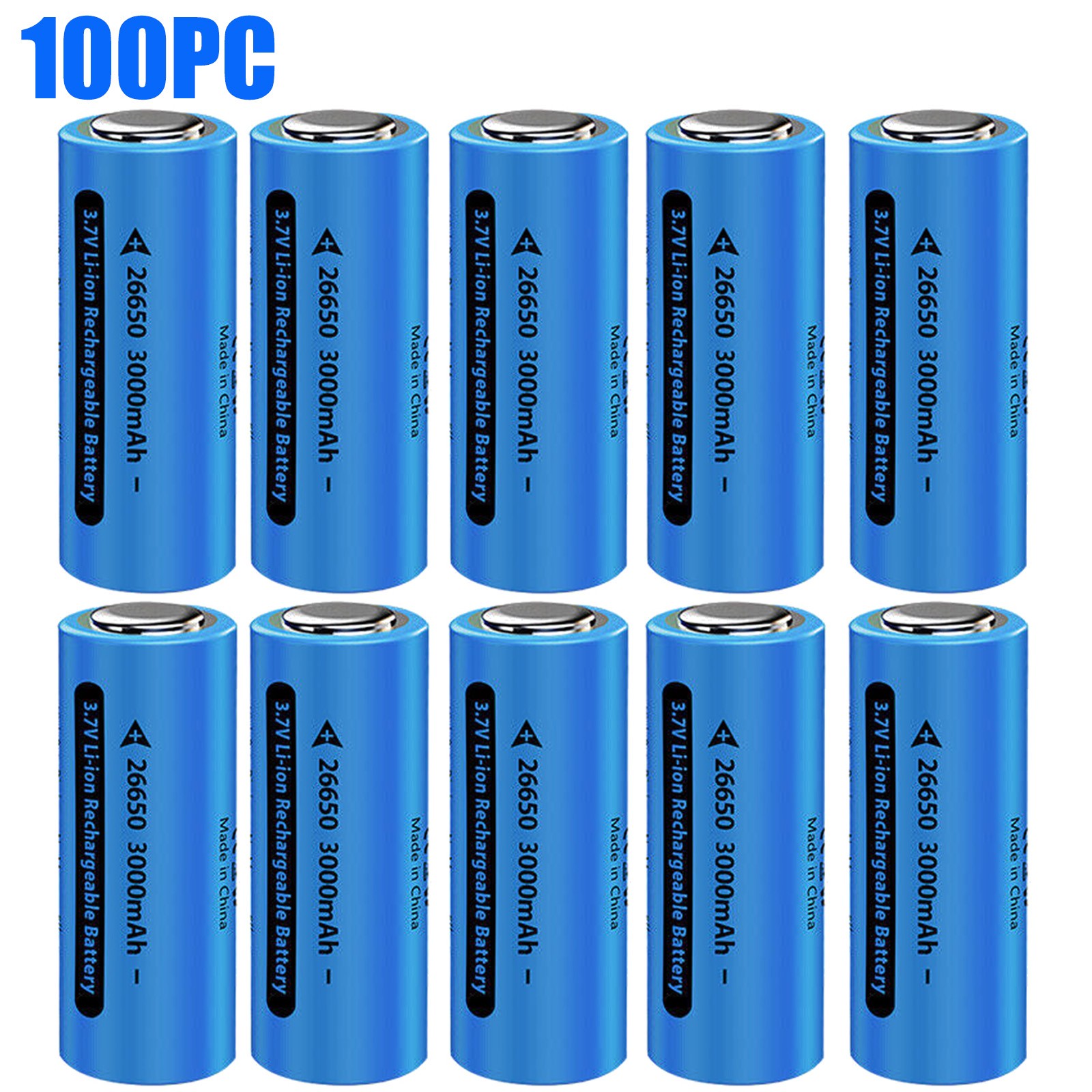 1-100x 3.7V Rechargeable Battery 3000mAh Flat Top 26650 Batteries/Flashlight Lot