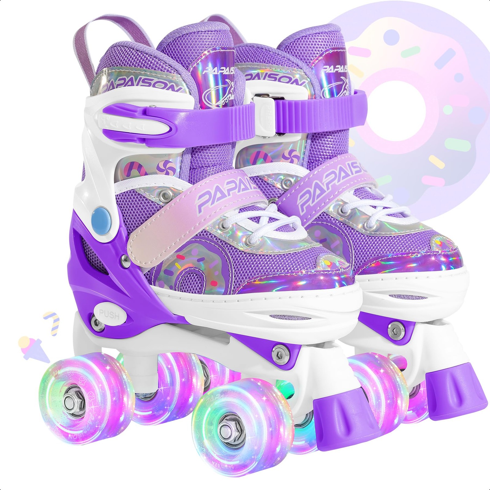 Adjustable Roller Skates for Girls Illuminating Wheels, Kids Toddler Rollersk...