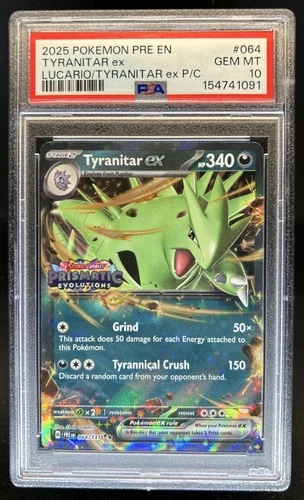 2025 Pokemon Prismatic Evolutions Tyranitar ex Double Rare #064/131 PSA 10