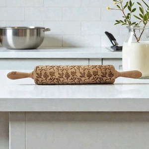 Embossed Leaves Wooden Rolling Pin Mood For Wood Made In Poland 16.5"L EC 