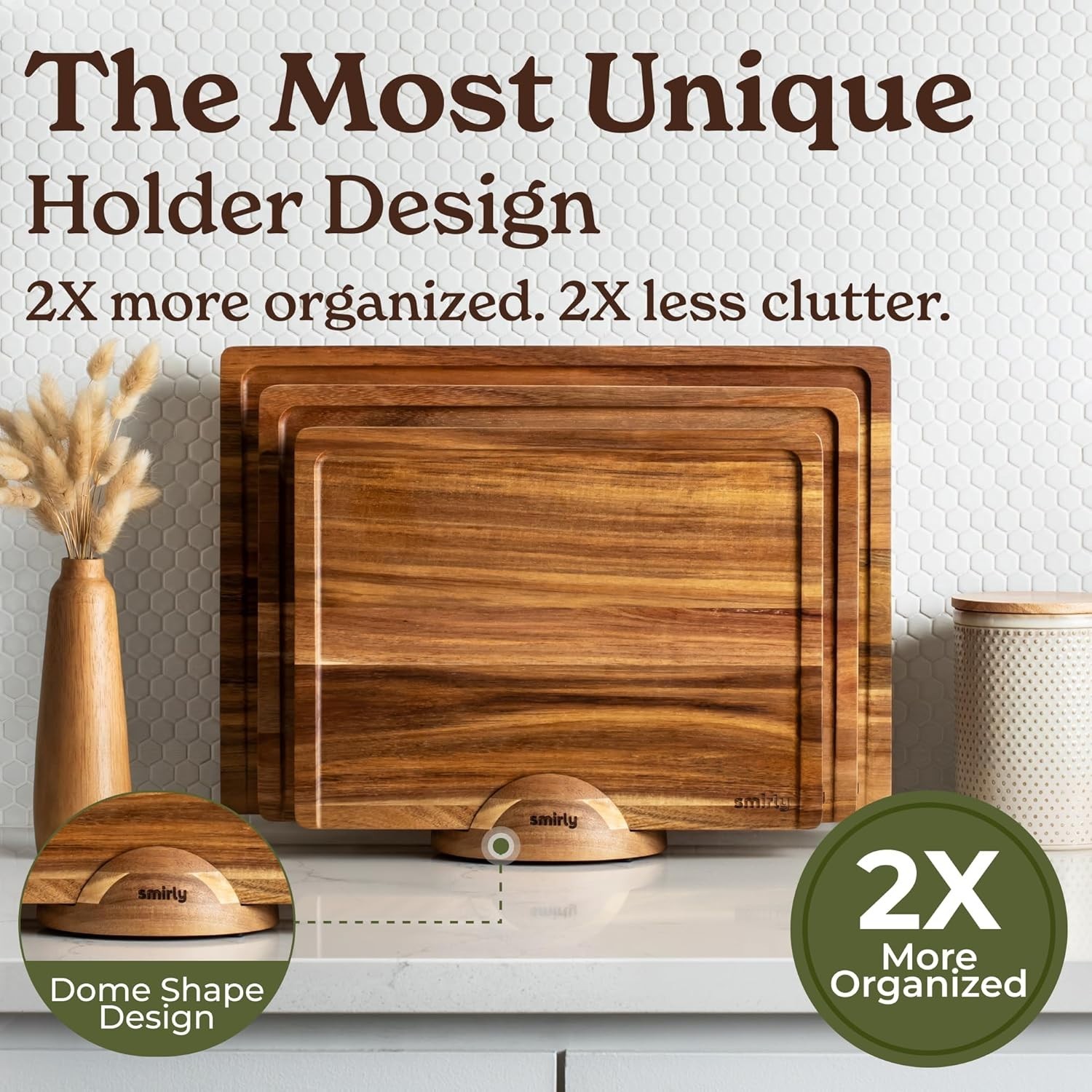 Elegant 3-Pack Acacia Wood Cutting Boards with Holder - Eco-Friendly Meal Prep