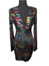 VTG 90's/Y2K Symphony iridescent Multicolor  V neck Bodycon Dress Size Large*