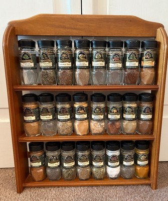 McCormick Wood Tier Spice Rack w/24 BLACK Lid McCormick Gourmet Spice  Bottles
