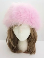 NEW Futrzane Pink Fluffy Faux Fur Headband Hat O/S Soft Fleece Lining Stretch