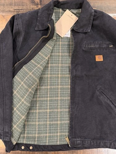 Carhartt WIP Detroit Jacket Black Faded Canvas Plaid Lined Large New With Tags image 3