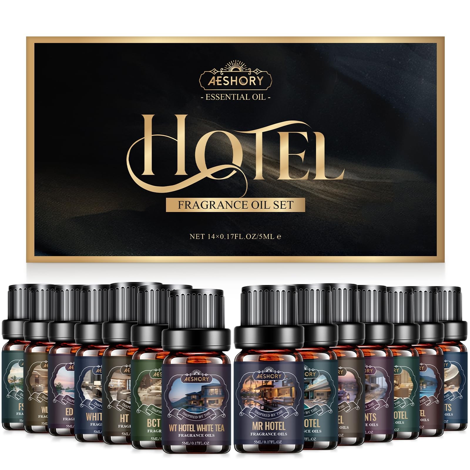 AESHORY Oli Essenziali Diffusori Hotel 14x5ml - Aromaterapia di Lusso