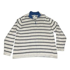L.L.Bean Sweater Mens XL Navy Striped Quarter Zip Mock Neck Cotton Pullover
