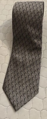 Lanvin Tie Silver Gray Black Silk Paris France 3  X 60  Geometric Cravatte