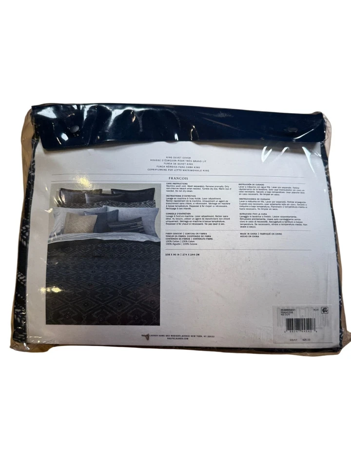 Ralph Lauren Francois King Duvet Cover Navy Blue NEW - Image 3 of 4