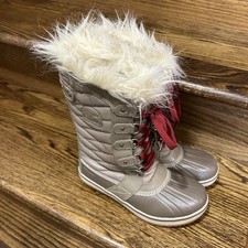 Sorel Girls' Mid-Calf Quilted Faux Fur Snow Boots US Size 3 Warm Waterproof