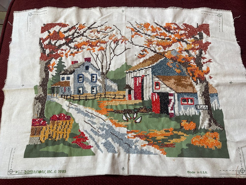 Finished VTG Dimensions 3051 Cross Stitch Autumn Countryside Mildred Kratz