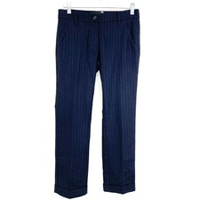 LOVE MOSCHINO Womens 2 Navy Stripe Wool Blend Dress Pants Straight Leg Office