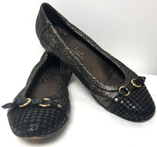 AGL ATTILIO GIUSTO LEOMBRUNI BALLET FLATS BLACK GOLD W HOUNDSTOOTH CAP TOE 38