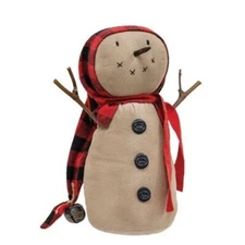 NEW PRIMITIVE SNOWMAN DOLL JINGLES  Christmas 12"L x 6" W Stained Winter Rustic