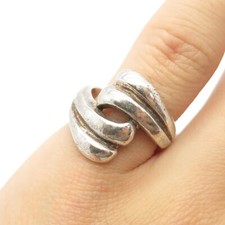 925 Sterling Silver Vintage Ribbed Overlap Ring Size 5 3/4