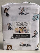 Peanuts Snoopy Woodstock Charlie Brown Linus Sally QUEEN Size Soft Sheet Set NEW