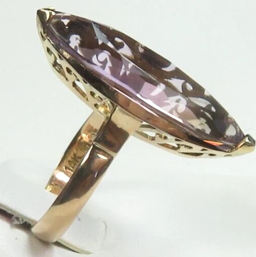 Antique 1920's Marquise Amethyst 13K Rose Gold Ring Size 5.5 UK-K1/2 5.67 Carat - Image 2 of 4